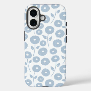 Fuzzy Flower Rpt Pattern Blue on White iPhone 16 Case
