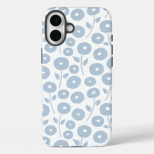 Fuzzy Flower Rpt Pattern Blue on White iPhone 16 Plus Case