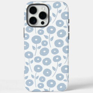 Fuzzy Flower Rpt Pattern Blue on White iPhone 16 Pro Max Case