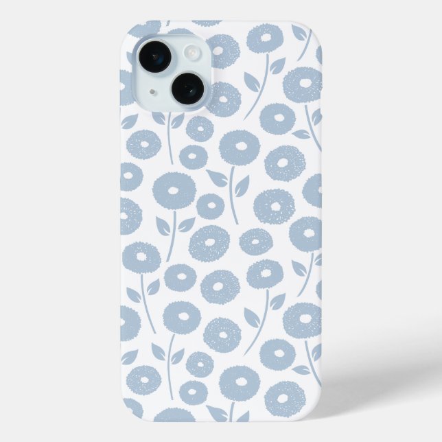 Fuzzy Flower Rpt Pattern Blue on White Case-Mate iPhone Case (Back)