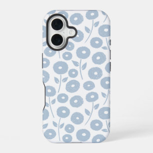 Fuzzy Flower Rpt Pattern Blue on White iPhone 16 Case