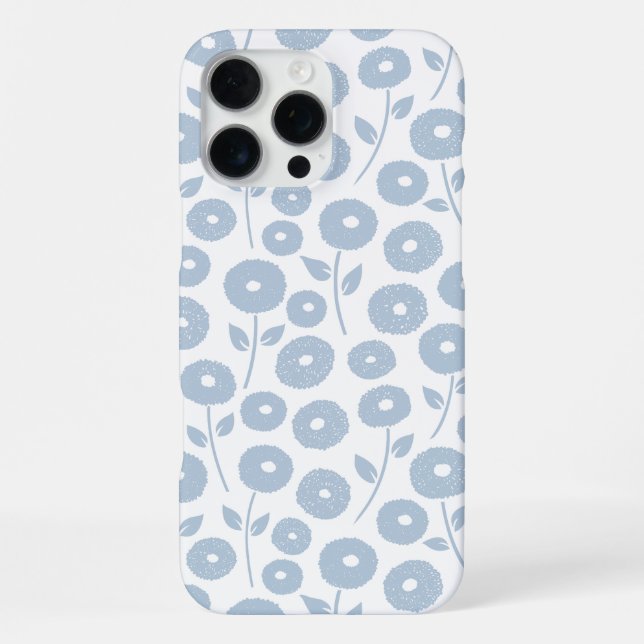 Fuzzy Flower Rpt Pattern Blue on White iPhone Case (Back)