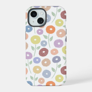 Fuzzy Flower Rpt Pattern Pastels on White iPhone 15 Case