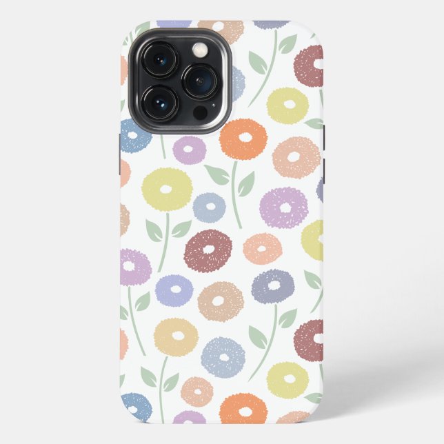 Fuzzy Flower Rpt Pattern Pastels on White iPhone Case (Back)