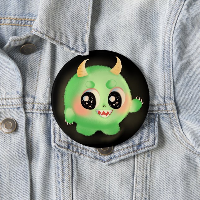Fuzzy Friendly Monster Creature 4 Inch Round Button (In Situ)