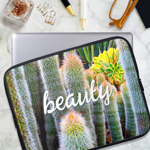 Fuzzy Green Cacti Succulent Photo Beauty Script Laptop Sleeve