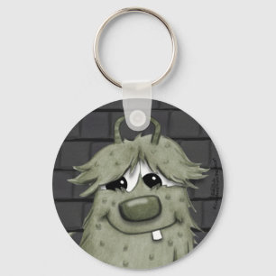 Fuzzy Green Monster with Heart Keychain