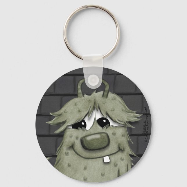 Fuzzy Green Monster with Heart Keychain (Front)