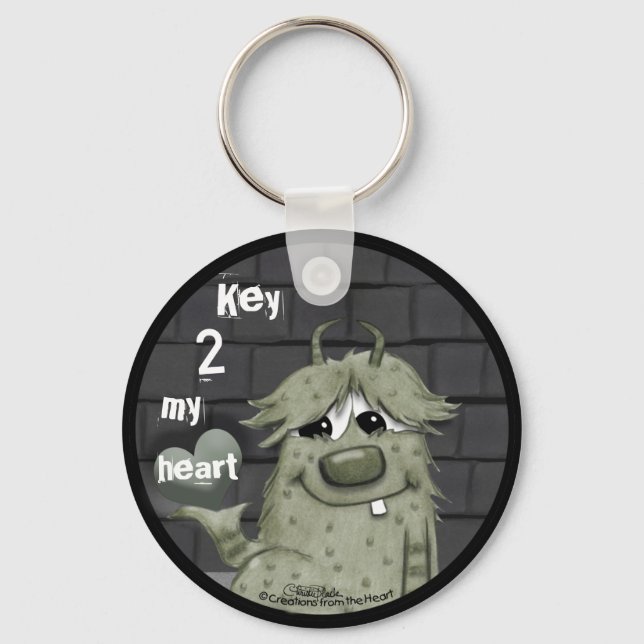 Fuzzy Green Monster with Heart Keychain (Front)