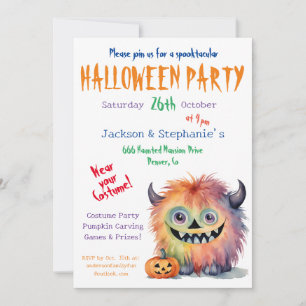 Fuzzy Monster Halloween Costume Party Invitation