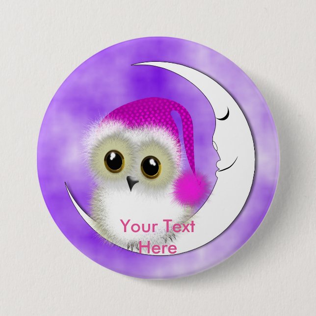 Fuzzy Night Owl Sleepover Personalized 3 Inch Round Button (Front)