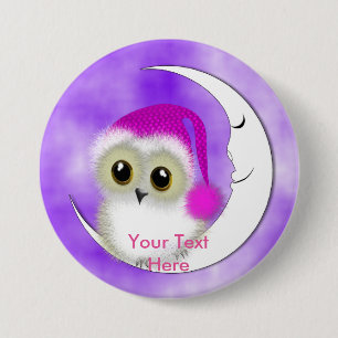 Fuzzy Night Owl Sleepover Personalized 3 Inch Round Button