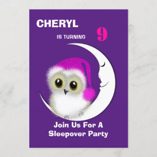 Fuzzy Night Owl Sleepover Personalized Invitation