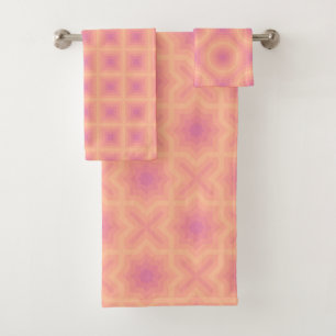Fuzzy Peach Aurora Pink Patterns Bath Towel Set