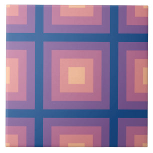 Fuzzy Peach Nautical Blue Square Pattern Tile