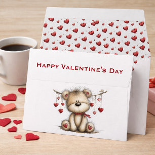 Fuzzy Valentine Bear with Hanging Hearts Envelope
