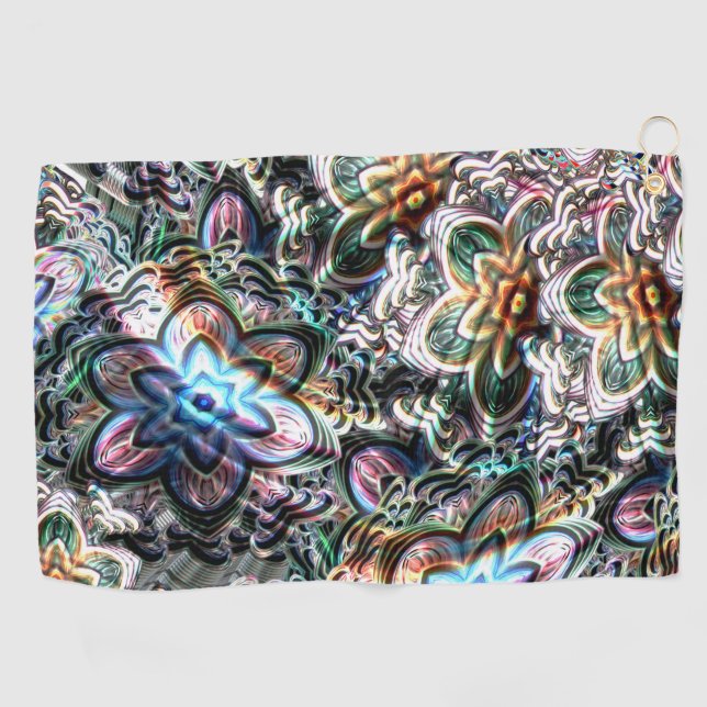 Fuzzy virtual flowery in coloured gradient strokes golf towel (Horizontal)