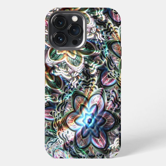 Fuzzy virtual flowery in coloured gradient strokes iPhone case (Back)