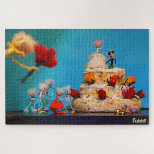 Fuzzy wedding ceremony with bouquet toss. jigsaw puzzle