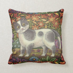 Fuzzy Wuzzy Kitten FOLK ART CAT THROW PILLOW