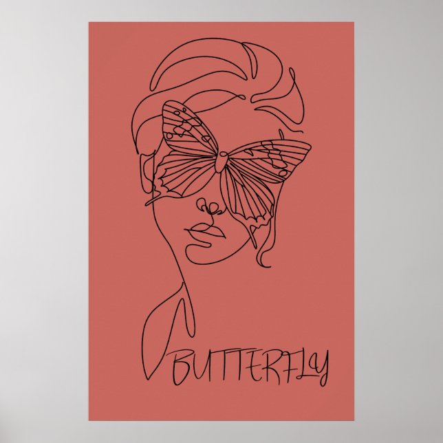 Fuzzy Wuzzy Serenity: Butterfly and Woman Line Art Poster (Front)