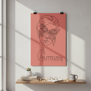 Fuzzy Wuzzy Serenity: Butterfly and Woman Line Art Poster