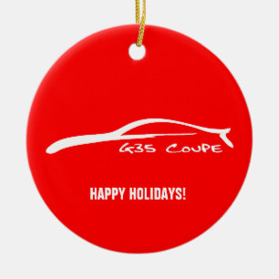 G35 Coupe White Silhouette with red background Ceramic Ornament