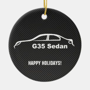 G35 Sedan White Brushstroke w/ Faux Carbon Fibre Ceramic Ornament