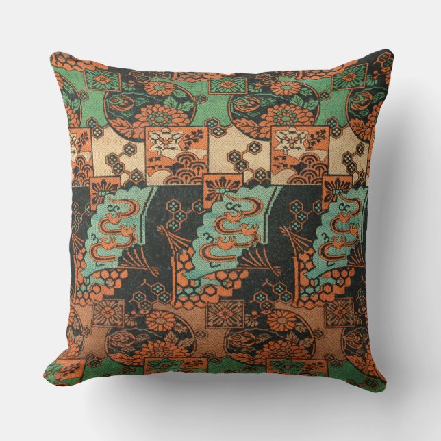 G.A. Audsley Asian Fan Pattern Outdoor Pillow (Front)