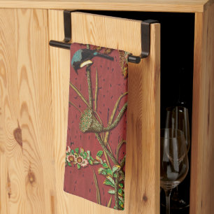 G.A. Audsley Vintage Red Japanese Bird Lotus Art Kitchen Towel