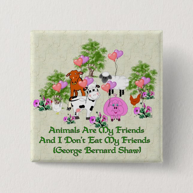 G. B. Shaw Vegetarian Quote 2 Inch Square Button (Front)