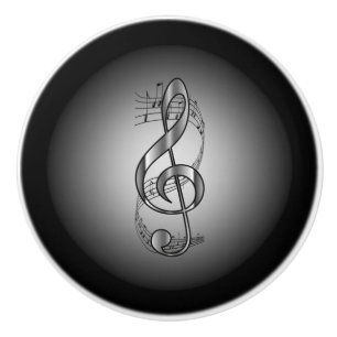 G Clef ~ Musical Scroll ~Silver/Black Background ~ Ceramic Knob