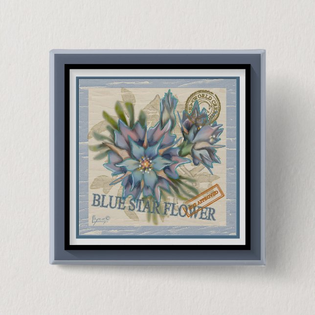 G Creation Office blue flower 2 Inch Square Button (Front)