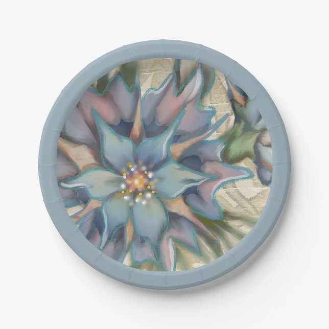 G Creation Office blue flower Paper Plate (Front)