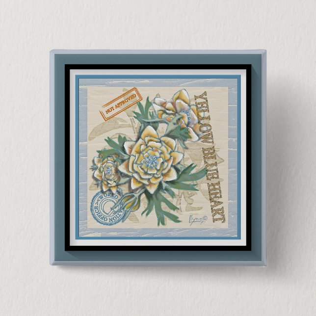 G Creation Office yellow flower 2 Inch Square Button (Front)
