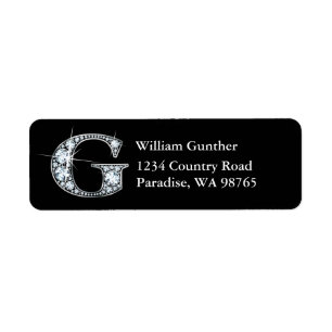 "G" Diamond Bling Monogram Return Address Label