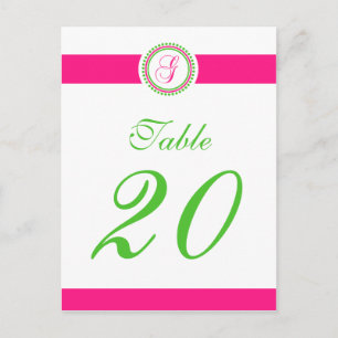 G Dot Circle Monogram Table Number (Hot Pink/Lime) Postcard