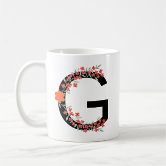 G Floral botanical intial Letter G Monogram G -  Coffee Mug