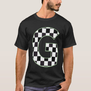 G Initial Monogram black & white checkerboard T-Shirt