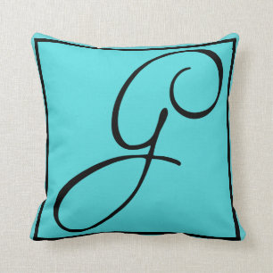 G INITIAL PILLOW - Letter G on Aqua Background