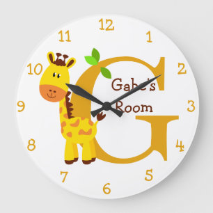 G is for Giraffe and Gabriel-Child's Bedroom Large Clock