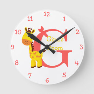 G is for Giraffe and Gina-Child's Bedroom Round Clock