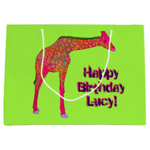 G is for Giraffe, Green-Large Birthday Gift Bag