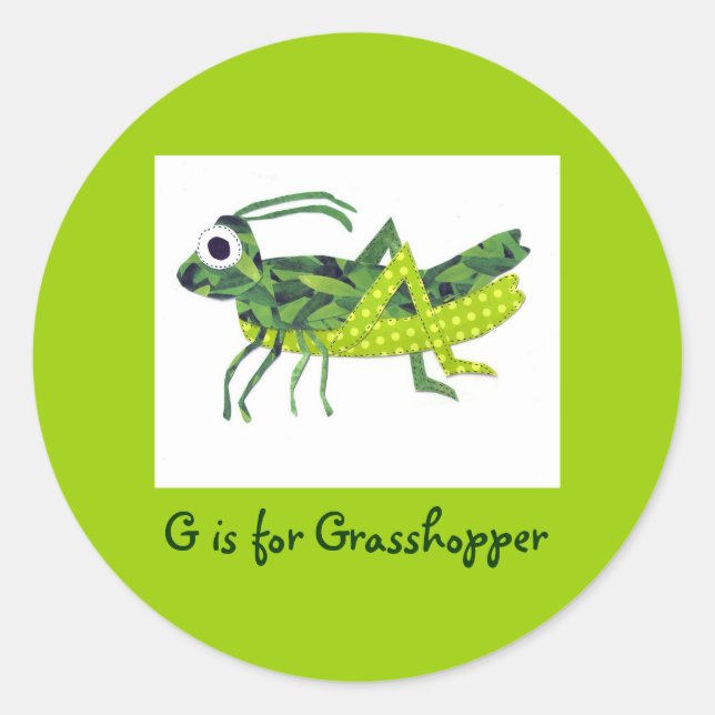 G is for Grasshopper Classic Round Sticker (Front)