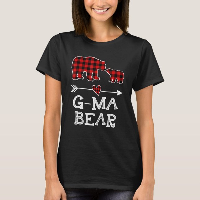 G Ma Bear Christmas Pajama Red Plaid Buffalo Famil T-Shirt (Front)