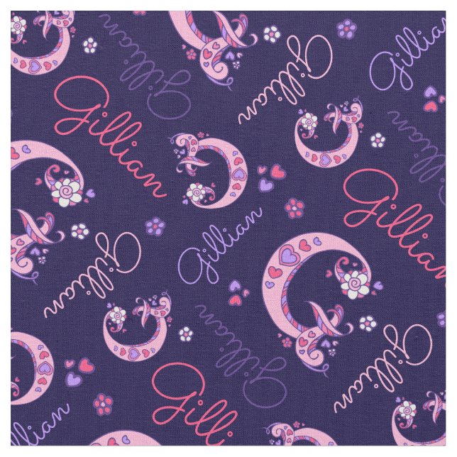 G monogram and personalized name Gillian fabric (Close Up)