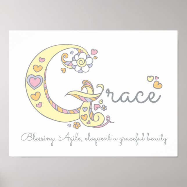 G monogram art Grace girls name meaning poster (Front)
