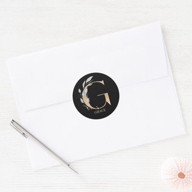G Monogram Floral Personalized Classic Round Sticker (Envelope)