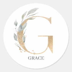 G Monogram Floral Personalized Classic Round Sticker