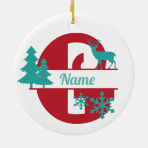 G Monogram Initial Christmas Holiday Tree Ornament